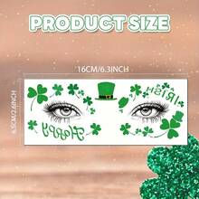 10 feuilles de tatouages temporaires pour le visage et les yeux avec paillettes pour la Saint-Patrick, trèfles, chapeaux, maquillage facial vert pour la fête de la Saint-Patrick, accessoires de costume, art facial temporaire vert irlandais pour la fête - Multicolore - Voir 7