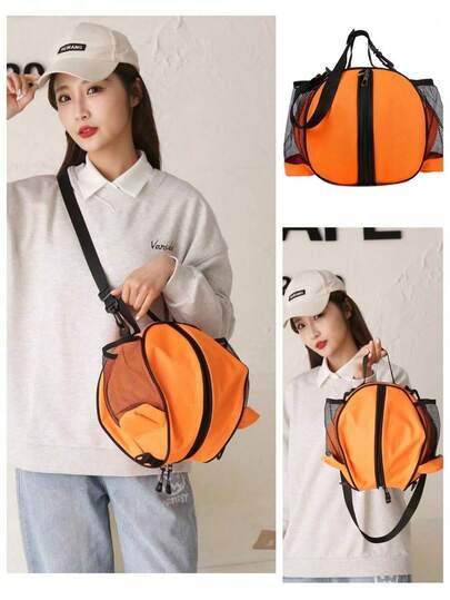7/6/5 Size Basketball/Football Bag, Unisex One Shoulder Round Ball Backpack With Side Net Pocket For Water Bottle & Umbrella, Sports Casual Couple Backpack, Portable Basketball/Football Storage Bag