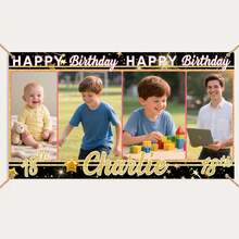 Customized Birthday Banner Personalized With Pictures And Name, Happy Birthday Party Decorations For Husband Or Men, Unique Celebration Backdrop Banner For Event - Color 5 - View 2