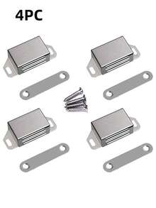 4PCS Stainless Steel Magnetic Door Catch Latch, Cabinet Magnets Hardware Set With Screws, Anti-Collision Kitchen Drawer Magnet Keeper, Wardrobe Clasp, Metal Cupboard Closure - B - View 2