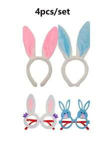 4 pezzi Set di forniture per feste di Pasqua, inclusi cerchietto con orecchie da coniglio, occhiali di Pasqua, stile unisex, decorazioni pasquali per la casa, accessori per foto di gruppo e decorazioni per feste di primavera. - Multicolore - Visualizzare 14