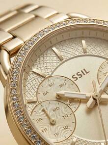 Fossil Women's Gold Dial Gold Steel Strap Watch Quartz Stainless Steel Watch Casual Business Waterproof Watch Vanguard Crystal/Stainless Steel Case/Scratch-Resistant Glass Mirror - Gold - View 5