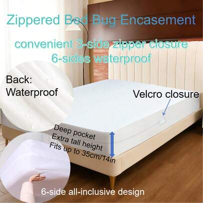 1pc Waterproof Mattress Cover, Waterproof Mattress Protector, Liquid-Proof Mattress Pad, 6-Sided Waterproof And Breathable, With Zipper Closure, Machine Washable, Deep Pocket, Available In Multiple Sizes, Suitable For All Seasons, Ideal For Bedroom, Hotel, And Dormitory