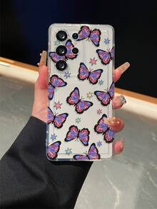 1个蝴蝶图案透明防摔手机保护套，TPU材质，适合作为节日礼物送给男士和女士，兼容三星手机 - 彩色 - 查看 1