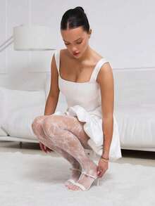 1 Pair Plus Size Women's Fishnet Tights, French Vintage Rose Lace Jacquard Stockings, Sexy Elegant Punk Style Fishnet Pantyhose, Suitable For Parties, Galas, And Formal Events - White - View 7