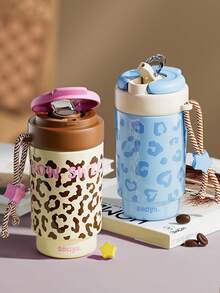 1pc Stylish Insulated Water Bottle/Coffee Cup, 2026 New Arrival, Portable Cute Gift Tumbler With Straw - Multicolor - View 4