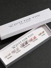 10pcs/Box Elegant Pearl Stud Earrings Set, Versatile Casual Pearl Ball Earrings, Suitable As Gifts For Friends - Multicolor - View 4