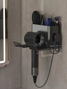 1pc Plastic Wall-Mounted Hair Dryer Holder - Bathroom Hair Dryer Storage Rack, No Drilling Required With Plug Hook - Multicolor - View 12