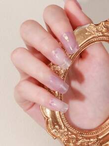 16片春夏浅粉色花卉金箔半固化凝胶美甲贴纸，闪亮花朵设计，易于粘贴和卸除，适合女性和女孩外出、通勤、聚会、DIY，需配合UV灯使用。 - 西瓜粉 - 查看 8