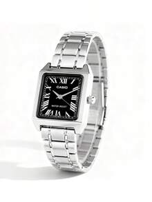 Casio STANDARD Series Business Minimalist Elegant Roman Numeral Quartz Movement Stainless Steel Strap Japanese/Korean Style Ladies Watch, Black Dial LTP-V007D-1B - Silver - View 7