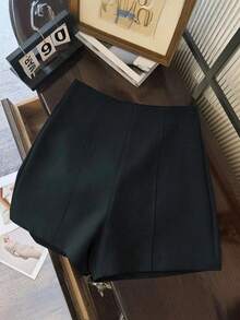 Quần short nữ màu đen dệt kim ống đứng, có khóa kéo, không co giãn, dáng ngắn, thích hợp cho mùa hè. - màu đen - Xem 4