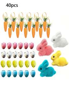 40pcs Of Colorful Foam Easter Bunnies, Eggs, And Carrot Decorations Set For Spring Home And Festive Party Decor. - A - View 9