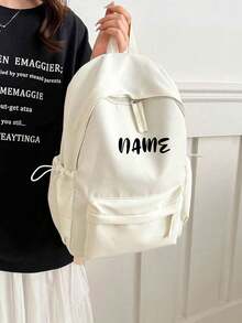 1 Pc Customized Name Stylish Classic Basic Solid Color Backpack, With Laptop Compartment Bookbag,Adjustable Straps & Spacious Multiple Pockets Student Bag,Lightweight High-Capacity Casual Travel Backpack,Available Multiple Colors Perfect For Teens/Students/Graduates Ideal For Daily Use, Outings, Travel, School & Back-To-School - Multicolor - View 7