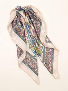 1pc Women's 2026 Spring/Summer Fashion Paisley Vine Print 90*90 Bandana Head Scarf, Casual Versatile Headband, Multifunctional Headwear, Suitable For All Seasons - Beige - View 3