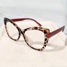 1 Piece Retro Leopard Cat Eye Unisex Glasses -  Computer Glasses, Magnification +1.0 To +4.0, Full Frame Design, Lightweight And Fashionable, - Quantity: 1 (Red) - View 3