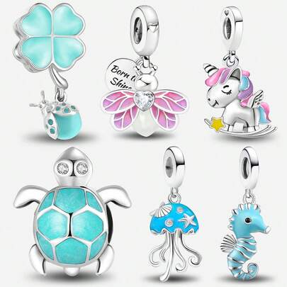 1PC 925 Sterling Silver Born To Shine Firefly Pendant For Women Bracelets Bangles DIY Jewelry Making And Daily Outfit Matching Jewelry Decoration For Girls