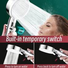 Bộ 2 vòi sen cao áp 5 cấp độ có công tắc tắt + ống dẫn nước màu bạc 1.5m, dùng cho phòng tắm gia đình, có vòi phun điều chỉnh được. - nhiều màu - Xem 4