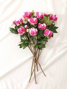 1/5支装 19英寸仿真牡丹花束，逼真牡丹，仿真花，适合家居装饰、情人节礼物、母亲节礼物、婚礼中心装饰、派对装饰、婚礼捧花、办公室装饰、卧室和客厅装饰 - 紫紅色 - 查看 5