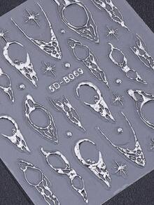 2片银色浮雕5D不对称线条星形图案Y2K风格银色闪光哥特式浮雕美甲贴纸，DIY美甲配件，美甲沙龙用品 - 銀色 - 查看 9