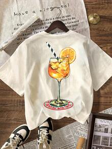 Summer Soda Print Casual T-Shirt For Women, Beach - Light Apricot - View 3