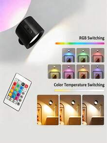 1 Stück doppelseitige magnetische Wandleuchte, 360° drehbar multifunktionale Wandlampe, RGB-Umschaltung, doppelseitige LED-Schranktür-Beleuchtung, mehrfarbig einstellbar, Touch-Fernbedienung, USB-Aufladung, dimmbar, Heimbeleuchtung, geeignet für Wohnzimmer, Schlafzimmer, Flur, Nachttisch, Lesen, Küche, Heimdekoration, Schlafzimmerwanddekoration, geeignet für Weihnachten, Thanksgiving, Neujahr und andere Anlässe - mehrfarbig - Übersicht 2