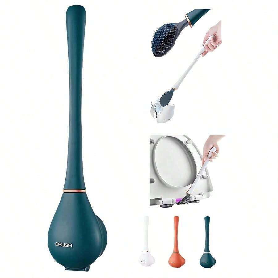 Modern Flexible Silicone Toilet Caspa For Home 2025 Silicone Toilet Wand Bowl Brush And Holder Cleaning Set Wall Mounted Rubber Bathroom Toilet Scrubber Bowl Cleaner Brushes With Dispenser (Green) - Multicolor - View 1