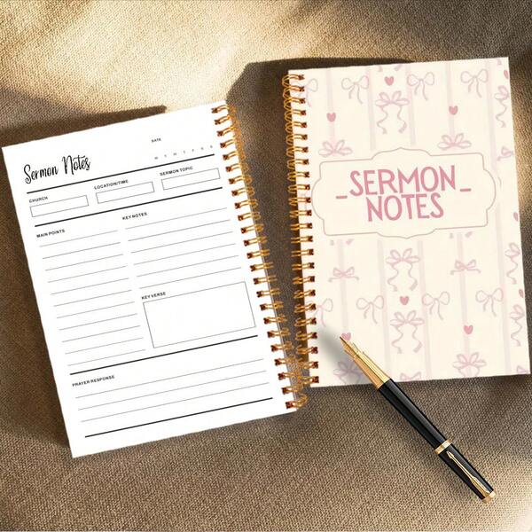 1本精美领结螺旋笔记本 - 100页简约领结经文笔记本，高品质文具，教堂祈祷日记，个人记事本及宗教礼品，信仰规划本，优雅书法设计，A5尺寸，经久耐用