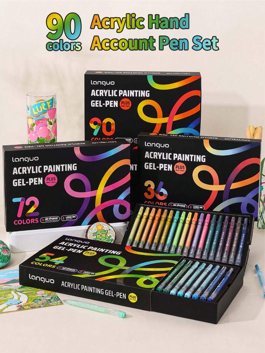 Bộ bút gel acrylic 90 màu Languo - Đầu bút mảnh 1.0mm, thích hợp cho vẽ tranh, phác thảo và ghi nhật ký nghệ thuật | Pha màu mượt mà, dung tích mực lớn | Lý tưởng cho nghệ sĩ và người mới bắt đầu - Bộ - Xem 1