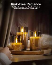 Rechargeable Flameless Candle, LED Flickering Candles Tea Lights Pillar Candles Sets With Adjustable Brightness And Timing Remote, Battery Operated Acrylic USB Candles (D 3"*H 4"5"6") - Grey - View 4