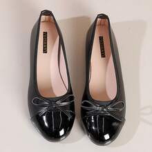 2026 春季新款女士蝴蝶结平底法式芭蕾舞鞋，妈妈鞋 - 黑色 - 查看 1