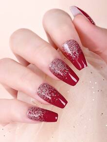 64片装亮片美甲贴纸，简约纯色全覆盖亮片美甲贴纸，适合女士派对DIY美甲用品 - 彩色 - 查看 3