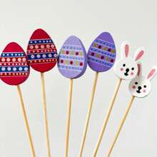 50pcs Easter Bunny & Egg Bamboo Cocktail Picks, 4.7 Inch Decorative Toothpicks, Appetizers, Party Food And Drink Skewers, Holiday Tabletop Decor - Multicolor - View 7