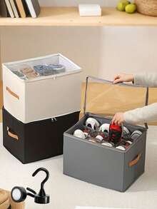 可折叠布艺鞋盒，可容纳12或16双鞋，大容量带盖布艺鞋盒，可调节隔板，透明盖，防水防尘，可折叠收纳，多功能一体式设计，适用于家庭、学校、宿舍衣柜，防尘防潮，可机洗，用途广泛。 - 彩色 - 查看 4