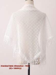 新款热销女士三角披肩，网纱、亮片和蕾丝饰边——多功能头巾围巾，浪漫透气，纯色，宽松版型 - 大尺寸版白色 - 查看 10