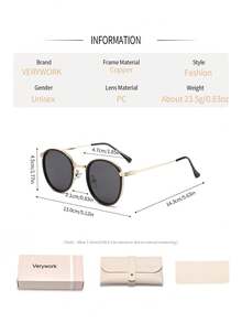 1 pieza Gafas de sol Verywork para mujer con marco redondo de cobre, estilo moderno y minimalista, adecuadas para verano, actividades al aire libre, conducir, camping, fotografía callejera, festivales de música, vacaciones y otras ocasiones, se adaptan a diversas formas de rostro - Multicolor - Ver 6