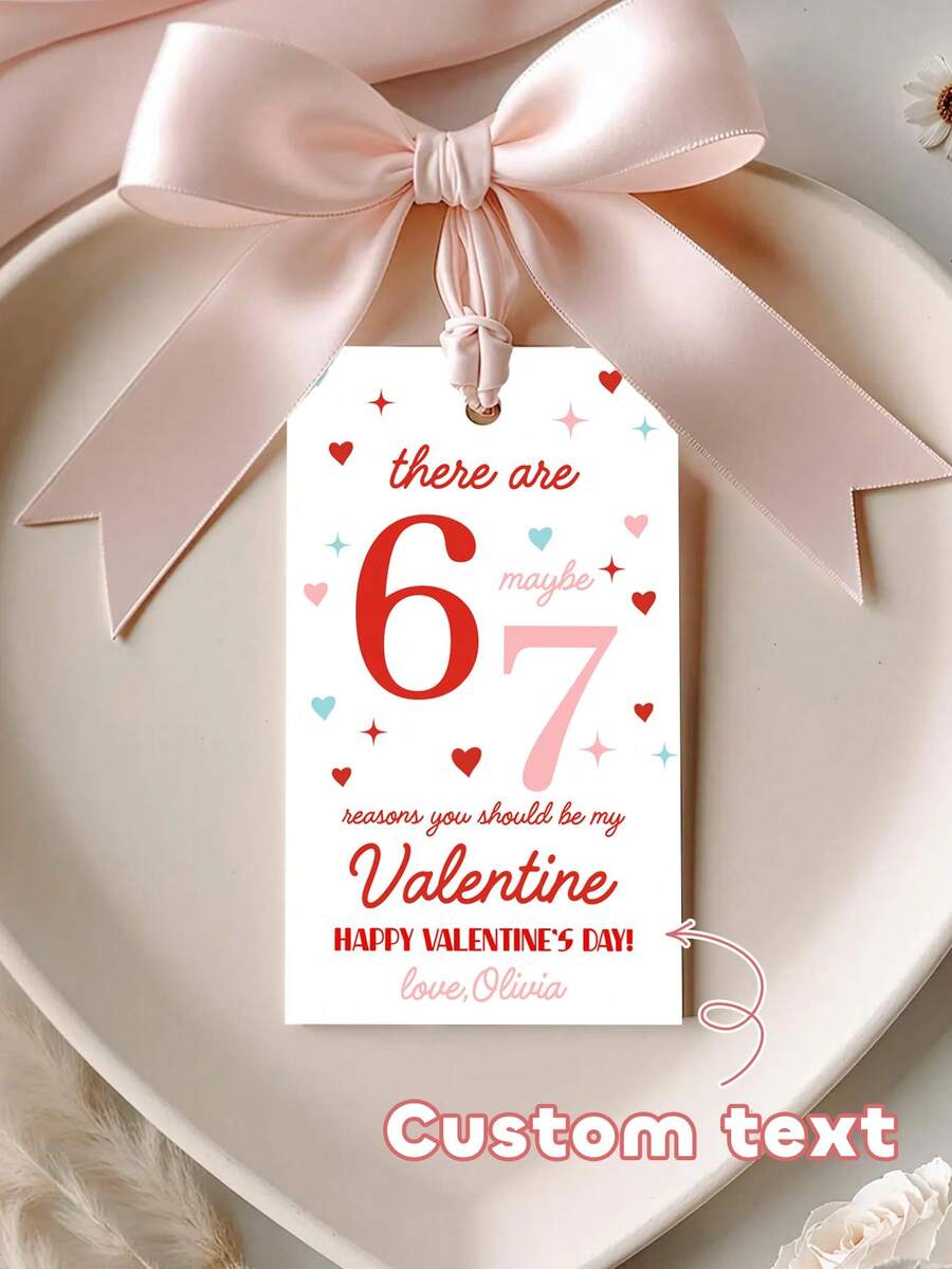 16/32pcs Personalized 67 Valentine's Day Tags, Customize Text,Valentine Gift Tag 67 Valentine Gift Tag Favor Tag Classroom Handout Tag Candy Any Gift, Teacher Funny Middle School Slang Kids - Multicolor - View 1