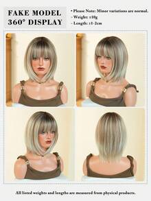 7JHH WIGS 女士短款亚麻金挑染灰色波波头假发，短直发带刘海，全机织耐热假发，适合日常派对、音乐节庆典和角色扮演等场合佩戴，12英寸 - 亞麻金 - 查看 7