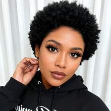 6 Inch Short Afro Kinky Curly Natural Black Pixie Cut Human Hair Wig, 150% Density Lace Front Wig For Women, Suitable For Daily Wear And Parties - SNatural - View 6