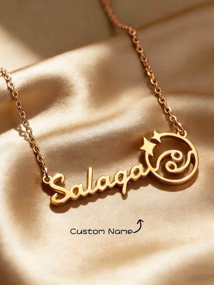 12 Zodiac Sign Custom Name Necklace For Women 18K Gold Plated Stainless Steel Necklaces Zodiac-Style Name Charm Customized Jewelry Daily Wear - Multicolor - View 1