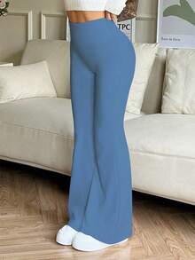 Quần ống loe cạp cao co giãn, quần legging thể thao yoga, quần lót nén, quần chạy bộ thể dục, quần thể thao thoáng khí nhanh khô, mùa xuân/hè - Xanh da trời - Xem 4