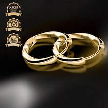 S925 银黑色树脂圆形简约时尚女式耳环 - 金色 - 查看 6