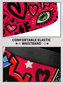 男士平角内裤 1 件装 - “BFF”涂鸦印花内裤，饰有巴黎埃菲尔铁塔和爱心图案，俏皮时尚，日常穿着亦可作为送给好朋友的礼物 - 黑色 - 查看 4