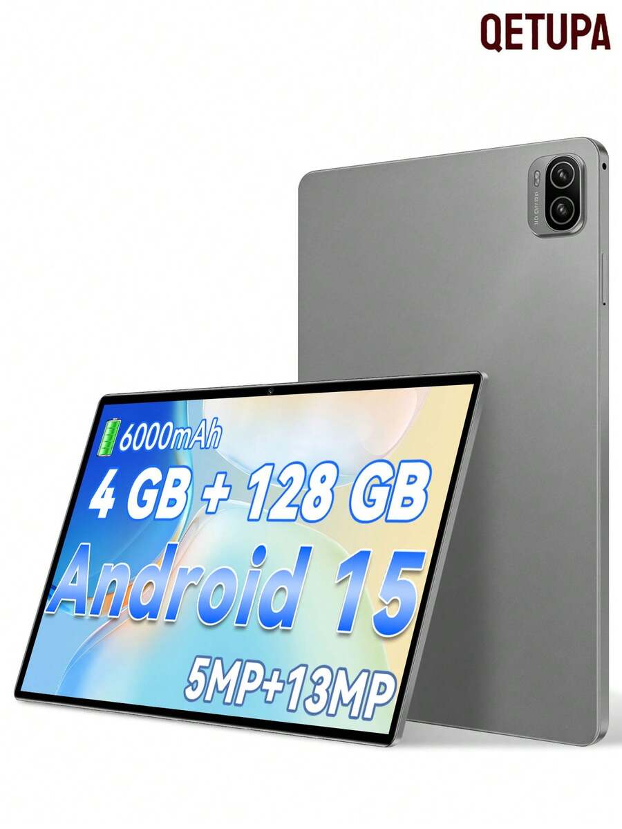 Qetupa Android 15 Pad5 平板电脑，4GB RAM+128GB ROM，10.1 英寸八核 2.0GHz 处理器，FHD(1200x800) IPS 触摸屏，5MP 前置摄像头和 13MP 后置摄像头，6000mAh 电池，802.11ac WIFI5，蓝牙 5.2，GPS，支持阅读和游戏。 - 灰色 - 查看 1