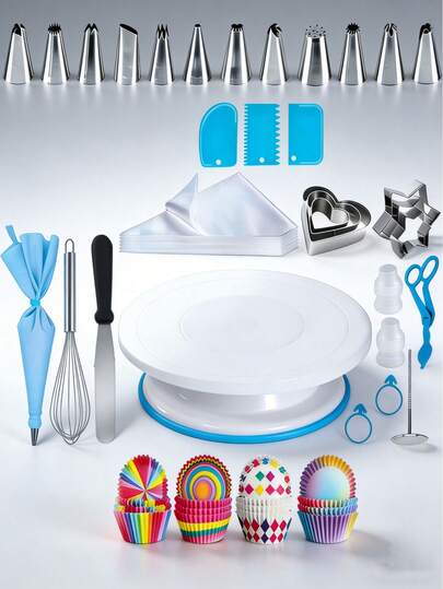 72件套蓝色蛋糕转盘套装，蛋糕装饰用品，烘焙配件