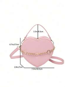 心形甜美手提包，饰有心形链条，哑光质感，女士单肩包，优雅情人节、新年搭配斜挎包 - 粉色 - 查看 6