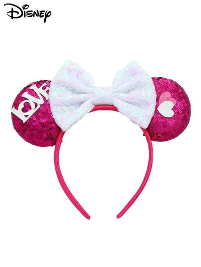  1pc Disney Cartoon Cute Sequin Bow Headband, Cartoon Heart Decor Hair Accessory, Suitable As Valentine's Day Gift