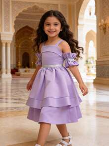 EHOMKIDS Girls Satin Formal Dress, Party Purple Princess Dress, Mid-Length Children Dress For Toddler & Big Young Girl - Mauve Purple - View 1