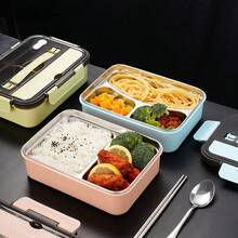 1 Pcs 304 Stainless Steel Lunch Box With Lid, Complimentary Spoons And Chopsticks, Student Cafeteria Dormitory Specific Lunch Box, Double-Layer Heated Lunch Box That Can Be Filled With Water, Perfect Holiday Gift - Màu xanh lam - Xem 2