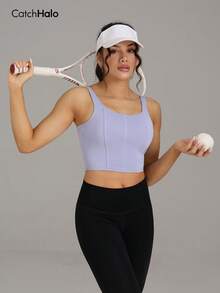 Plus Size Sports Bra With Padded Frame, 4-Way Stretch U-Back Design, Soft & Comfortable, Suitable For Yoga, Fitness, Pilates, And Everyday Wear - Mauve Purple - View 5