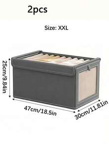 Large Storage Basket, Durable Fabric Wardrobe Storage Box With Transparent Window, Foldable With Lid, Suitable For Home Storage, Household Essentials Organization, Folding Storage Box, Clothes Storage Box, Storage Container - Grey - View 13